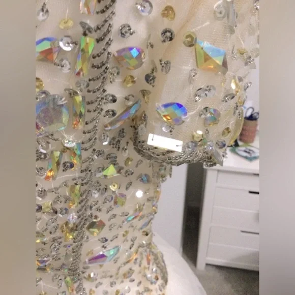 Terani Couture Beading Prom Homecoming Short Sleeve Dress Size 8 - Picture 6 of 14